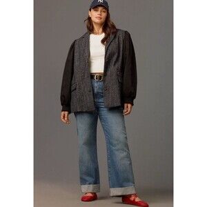 Anthropologie Maeve Jacket Women Black Mixed Media Relax Minimalist Size 4 NWT